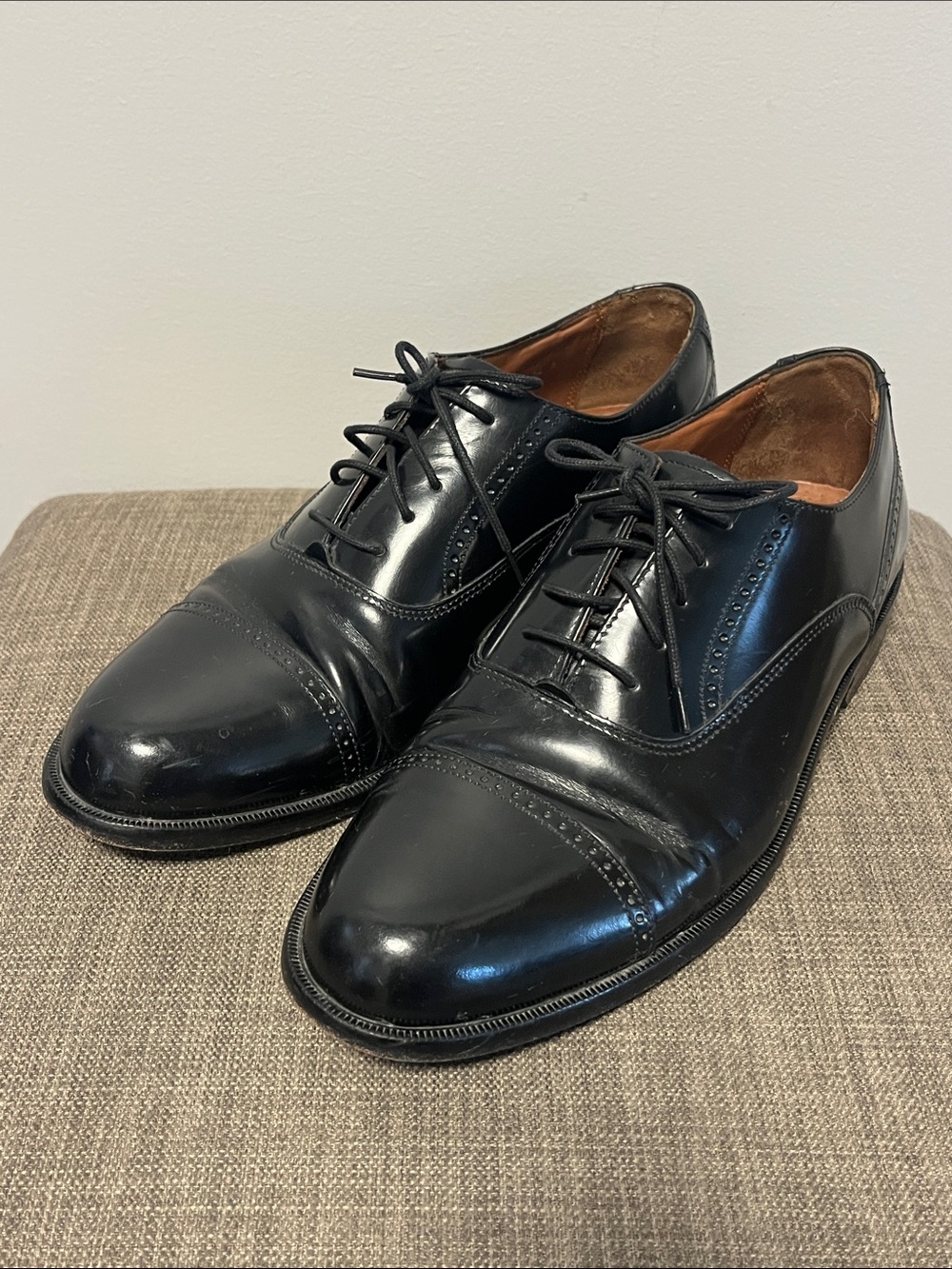 Bostonian Wenham Black Leather Cap Toe Brogue Oxford Dress Shoes 8